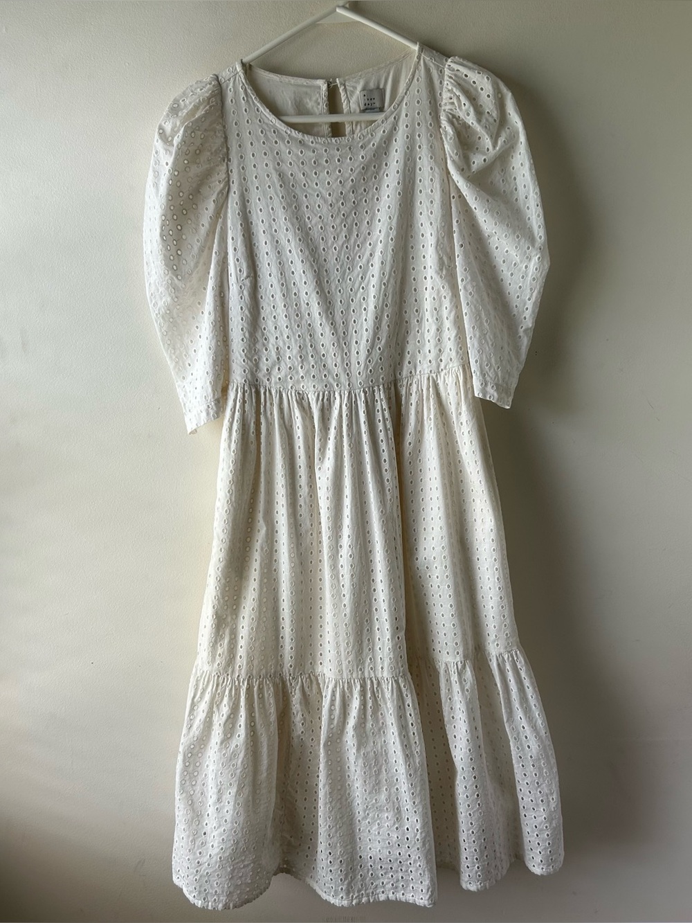 A New Day 100% Cotton Eyelet Cottagecore Midi Dress Puff Half Sleeves Off-White - Picture 3 of 12